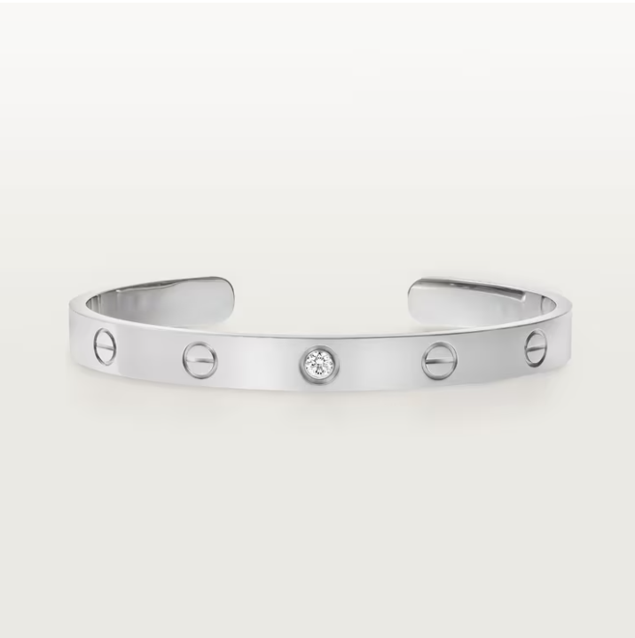 18K Open Cuff 1 Diamond Love Bracelet