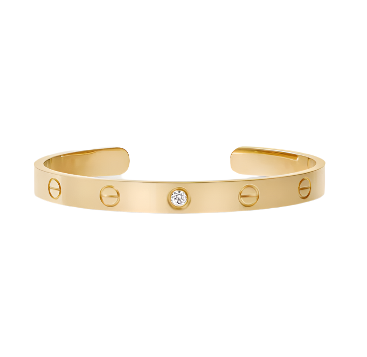 18K Open Cuff 1 Diamond Love Bracelet